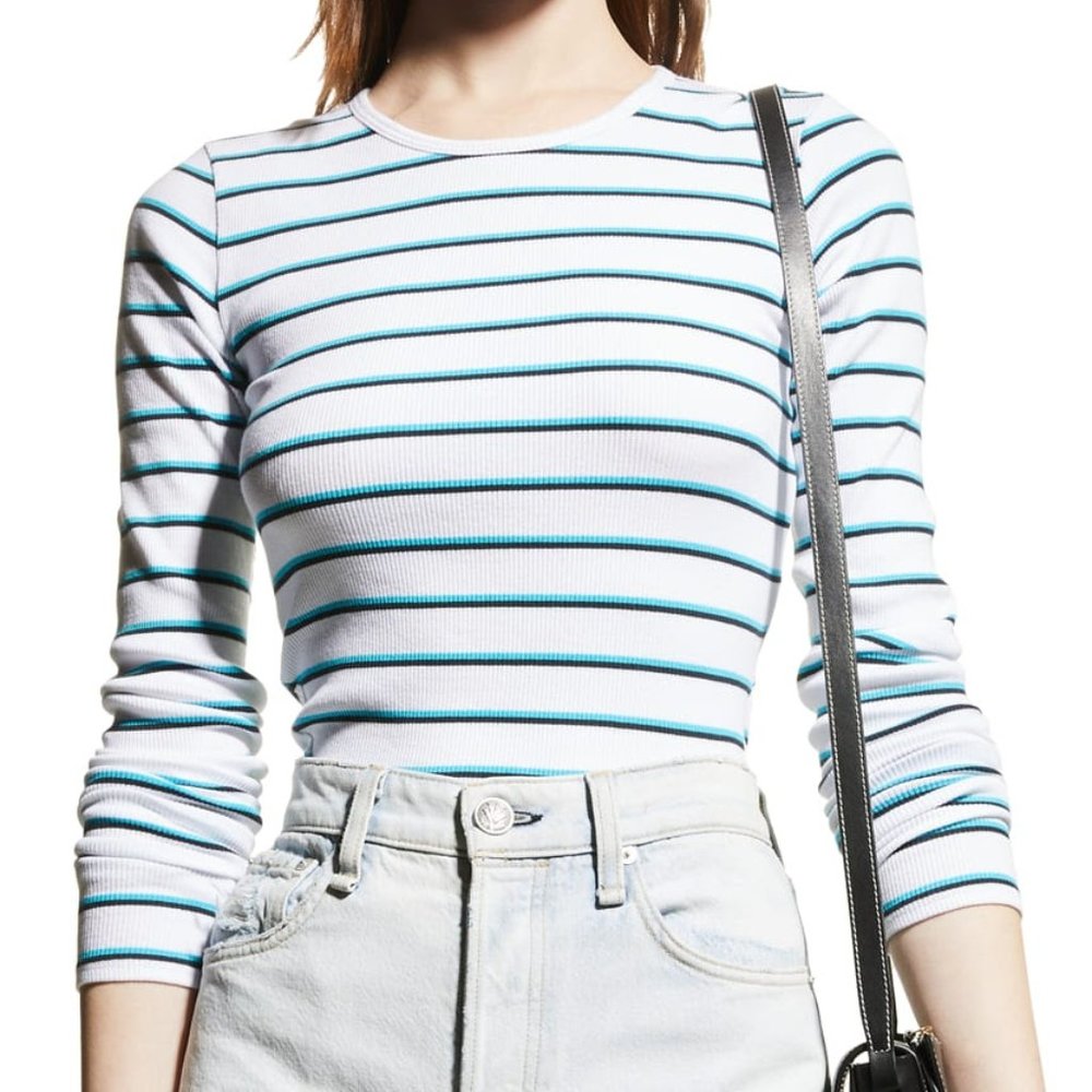 Rag & Bone The Essential Rib Striped Long-Sleeve Tee Size L